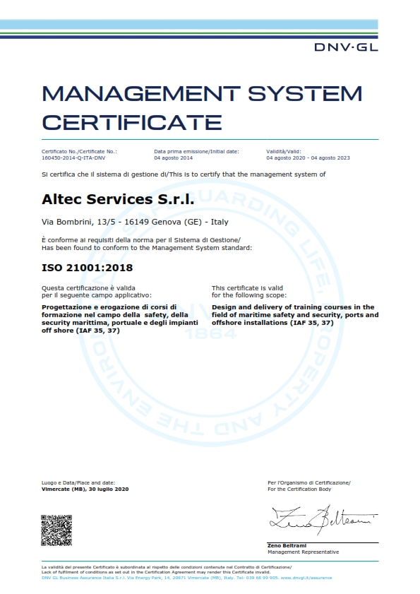 UNI ISO 21001:2018 Certification